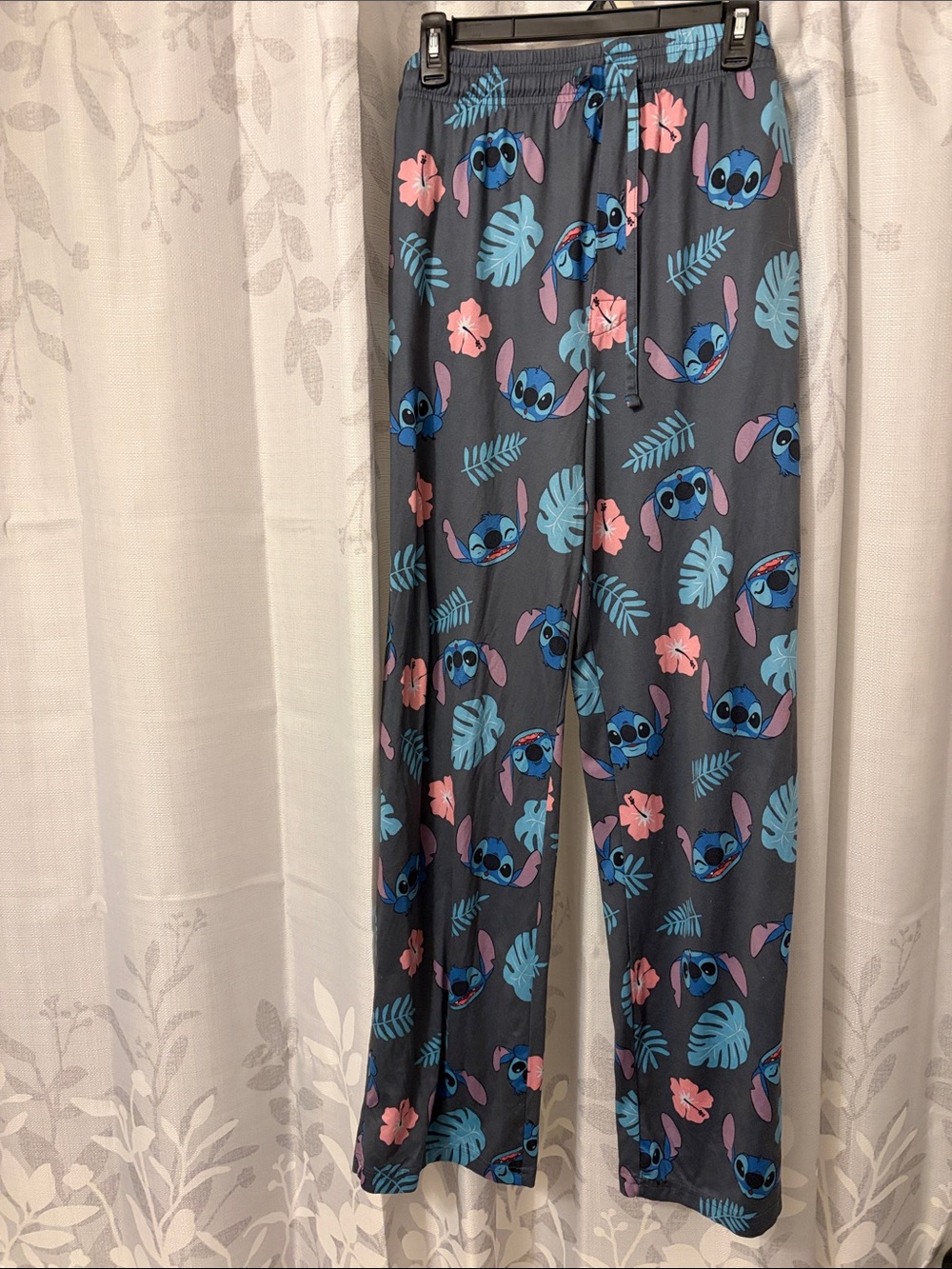 Women's Gray Stitch Print Lounge Pajama Pants - Blue & Pink